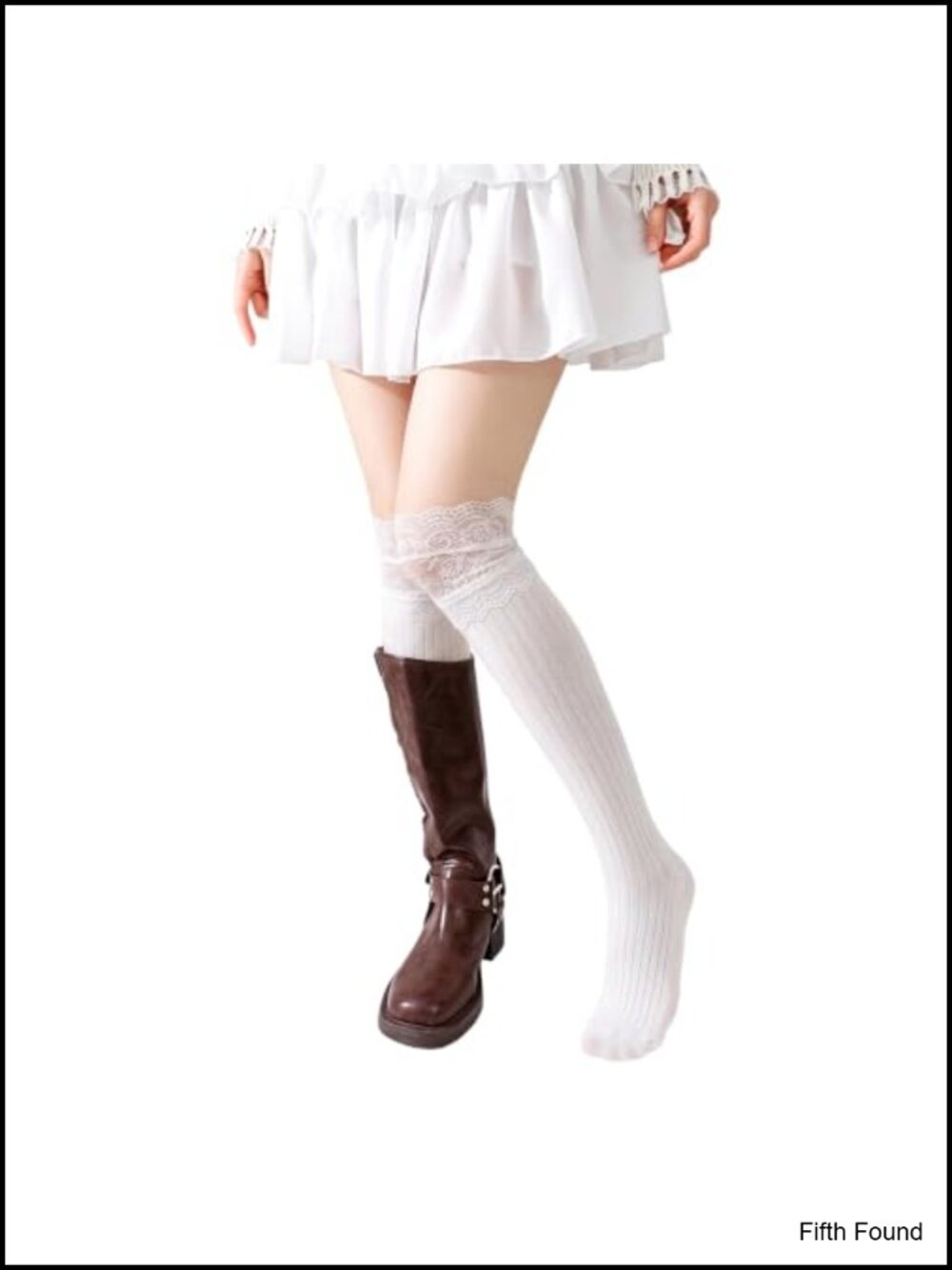 Knee High Socks Women Long Boot Socks Lace Top Cotton Blend